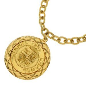Chanel CC Logo Medallion Necklace Gold Vintage Pendant